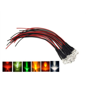 DIODY LED PRZEŹROCZYSTE 12V 5mm kolor do wyboru, przewody dioda LED 10szt