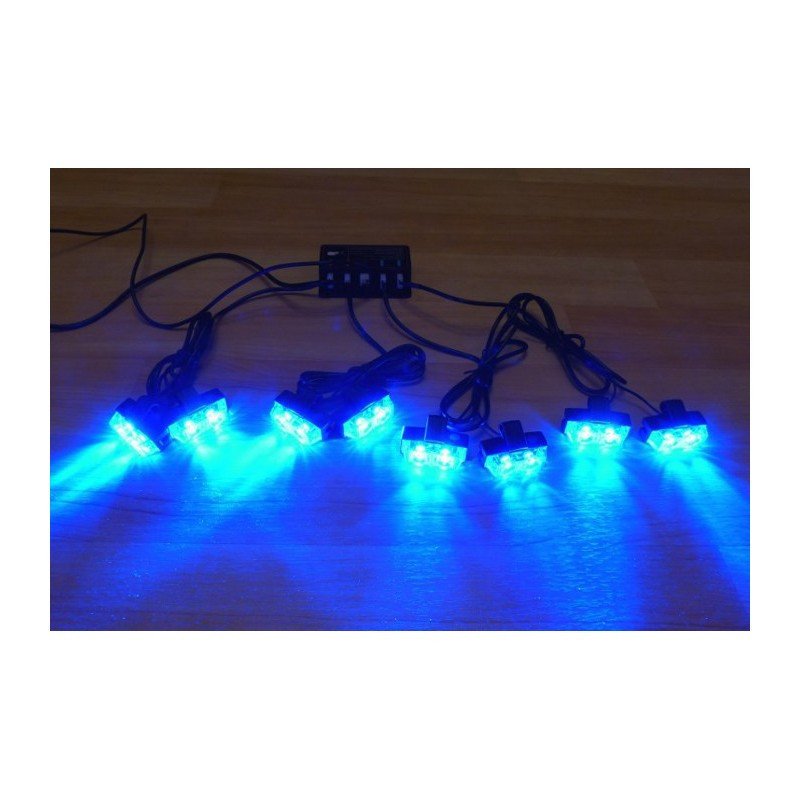 STROBOSKOPY LED 8 x 2W NIEBIESKIE - 12V