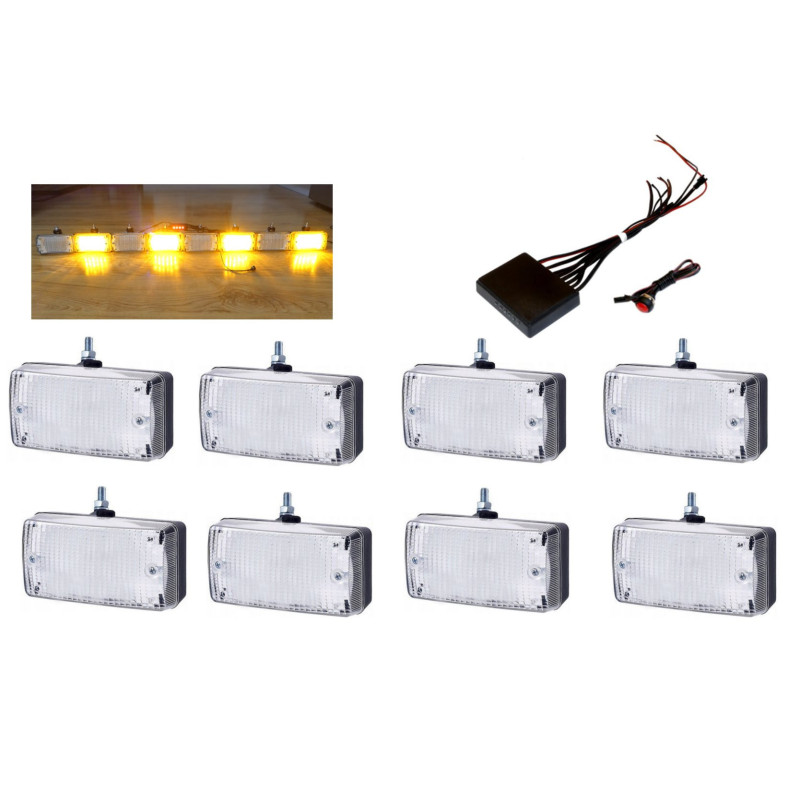 BELKA ostrzegawcza 8 x lampa led z mocowaniem pomarańczowa + sterownik 12V