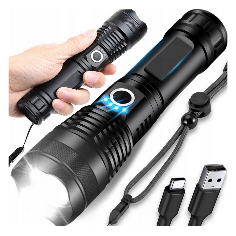 Latarka taktyczna akumulatorowa Wojskowa  USB 5 Trybów XPE LED