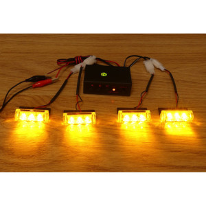 STROBOSKOPY OSTRZEGAWCZE SYGNALIZACYJNE LED 4 x 3 LED POMARAŃCZOWE ŻÓŁTE